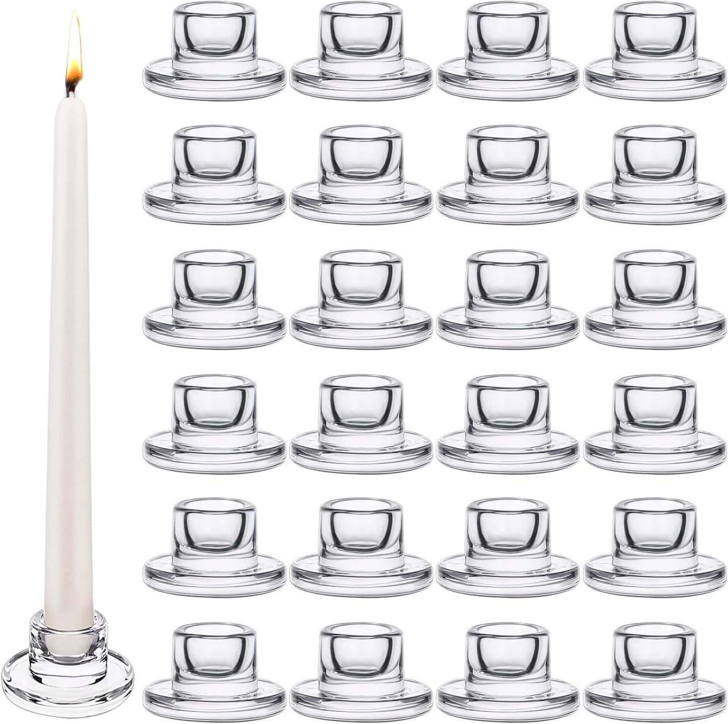 24 PCS Glass Taper Candle Holders Bulk Candlestick Holders Clear Short Tapered Candle Stick Holder Decor Set for Table Centerpiece Wedding Party Advent Christmas Home Decorations (24, Clear)