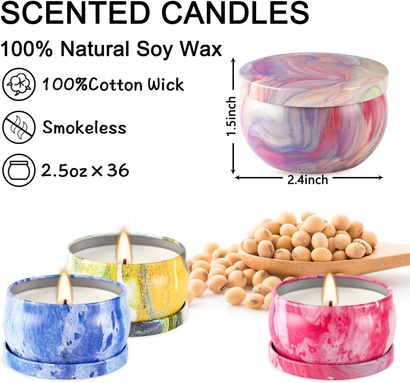 Scented Candles Gifts Set 24 Pack Soy Wax Travel Tin Jar Candles for Home 2.5 OZ Scented for Mom for Christmas, Birthday, Thanksgiving, Mother's Day