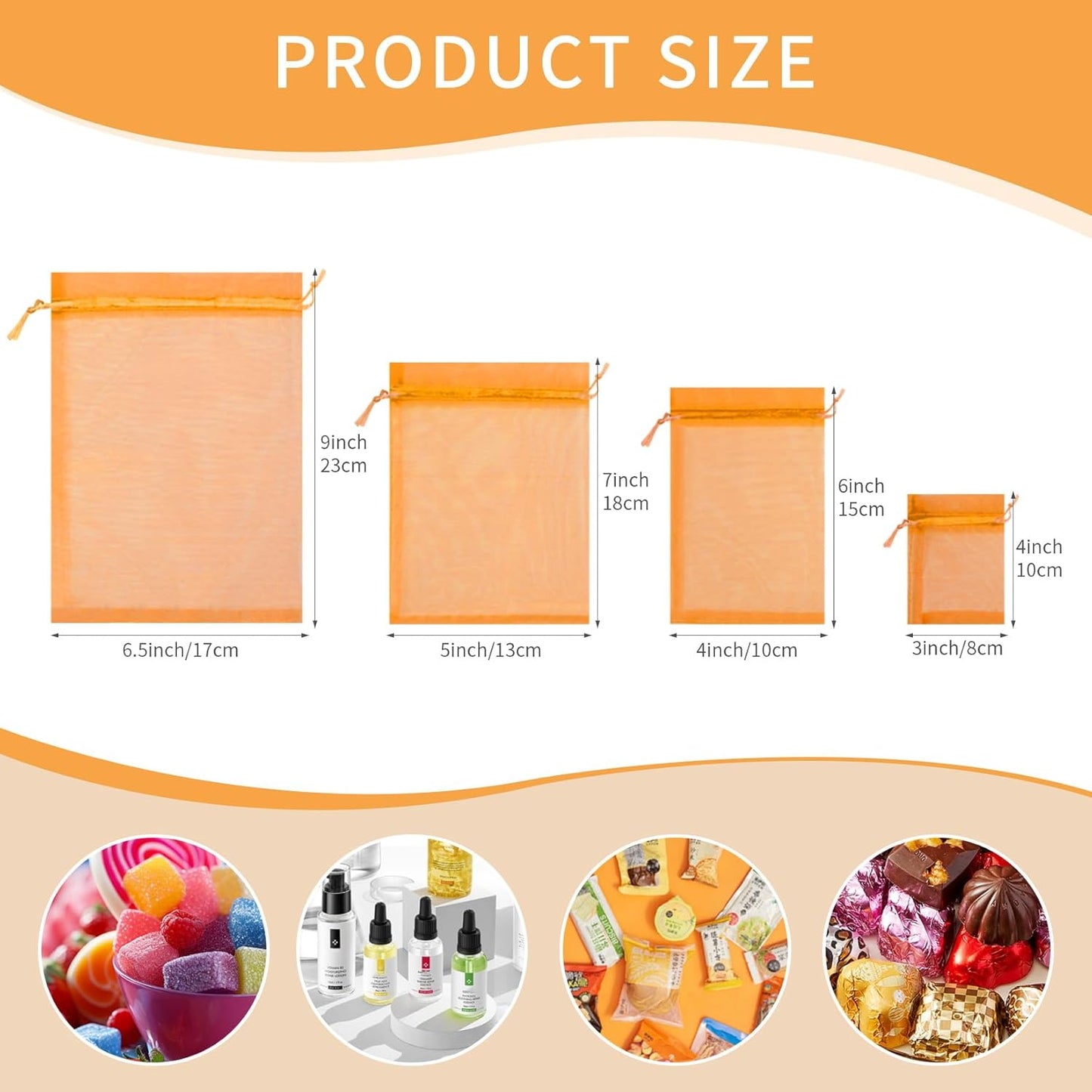 50 Pcs Orange Organza Bags 5x7 Inch, Small Mesh Drawstring Bags Organza Gift Bags Candy Bags Favor Bags for Birthday Party Halloween