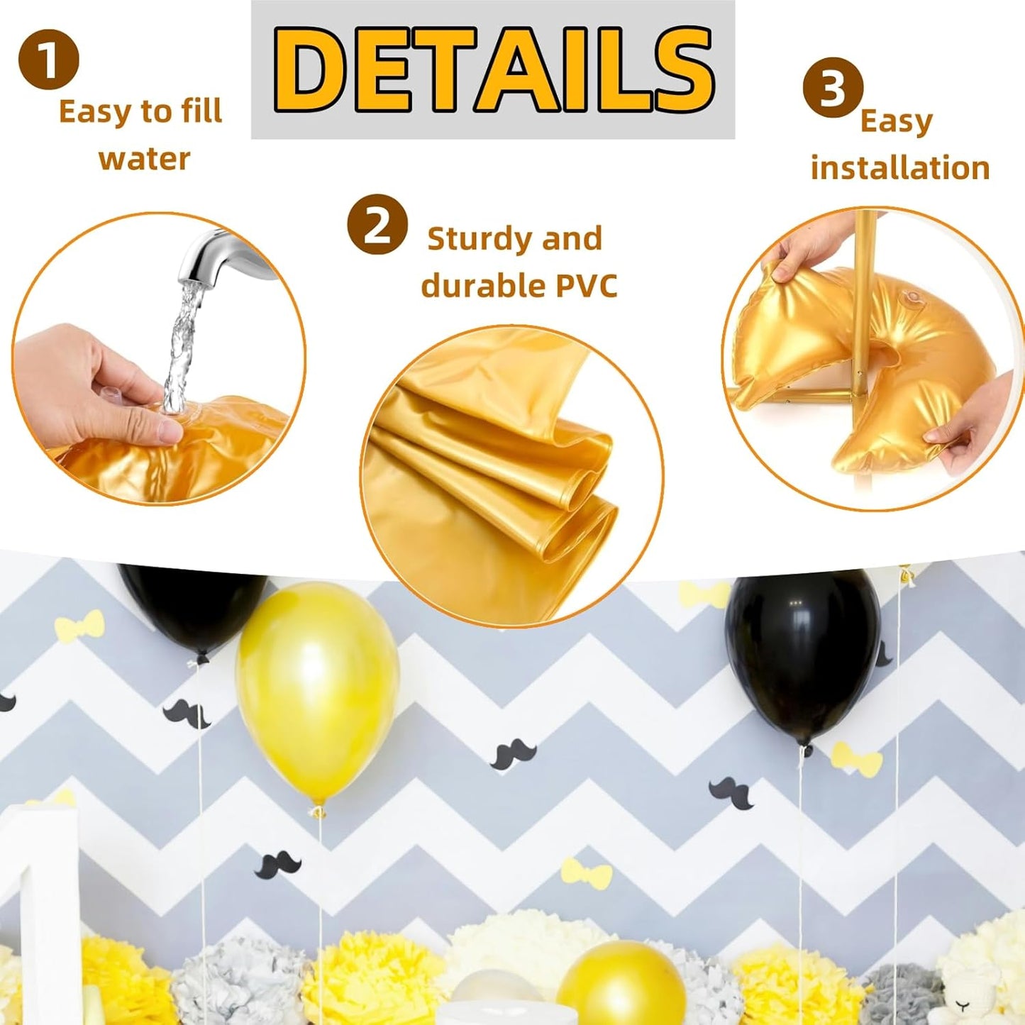 10 Pcs Gold Water Weight Bags for Arch Stand Base – Heavy Duty Fillable Backdrop Stand Weights for Wedding Party Balloon Arch, Metal Arch Frame Base, Thickened Water-Fill Bags