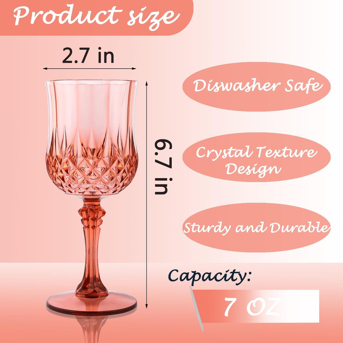 Plastic Wine Glasses，Plastic Goblets Vintage Style Cordial Drinking Glasses for Wedding Reception, Grand Event Party Supplies (24, Rose Gold)