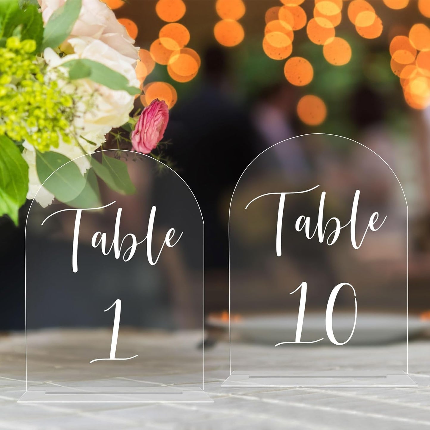 JOYIT Arch Wedding Table Numbers 1-10 with Stands – 5" X 7" Acrylic Table Signs with Clear Background White Text, Perfect Acrylic Table Numbers for Wedding Receptions, Parties, Anniversaries, and Events