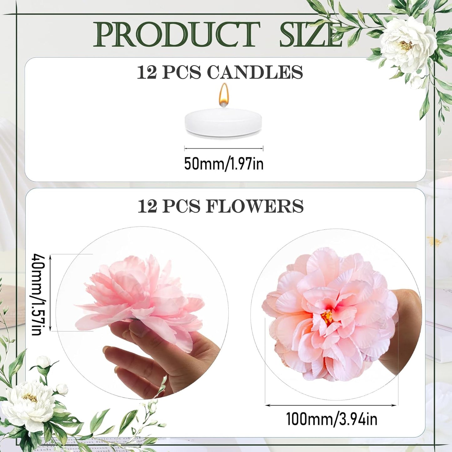 24 Pcs Floating Candles for Centerpieces and Floating Flowers for Centerpieces Pink Artificial Flowers Vase Fillers for Wedding Table Party Home Decoration