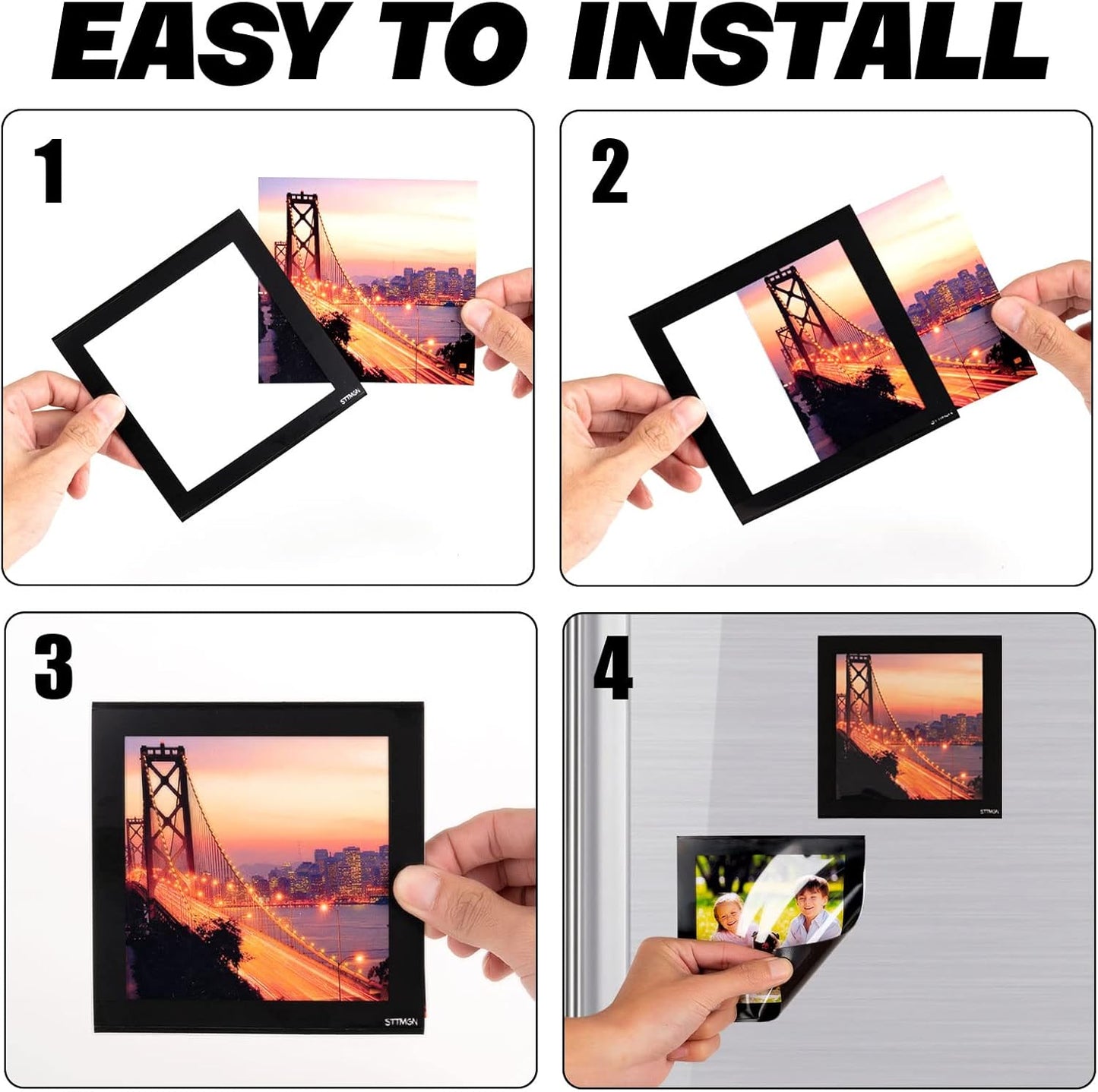 4X4" Magnetic Picture Frame with Black Border(10 Pack),Square Magnet Photo Pockets,Decorations for Fridge/Lockers with Clear Plastic Cover (Classic)