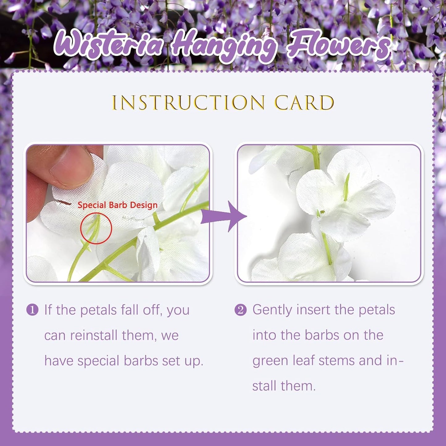 24Pack Purple Wisteria Hanging Flowers, 3.44 Ft Fake Hanging Flowers, Artificial Wisteria Garland Vines for Wedding Room Backdrop Outdoor Patio Garden Decoration