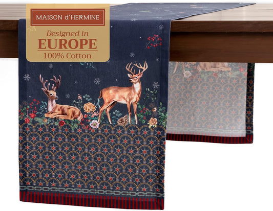 Maison d' Hermine Table Runner 100% Cotton Single Layer Table Runners 108 inches Long for Thanksgiving Christmas Decorations Home Kitchen Dining Party Wedding (Christmas Joy, 14.5" x 108")