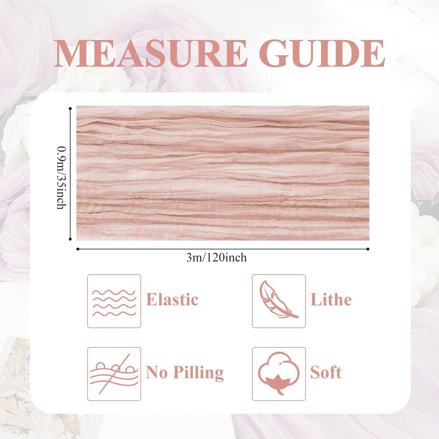 Asee'm 3pcs Cheesecloth Table Runner 120 Inches Dusty Pink Boho Gauze Cheese Cloth Runner 10FT Rustic Sheer Fall Table Runners for Thanksgiving Wedding Baby Shower Holiday Party Decoration