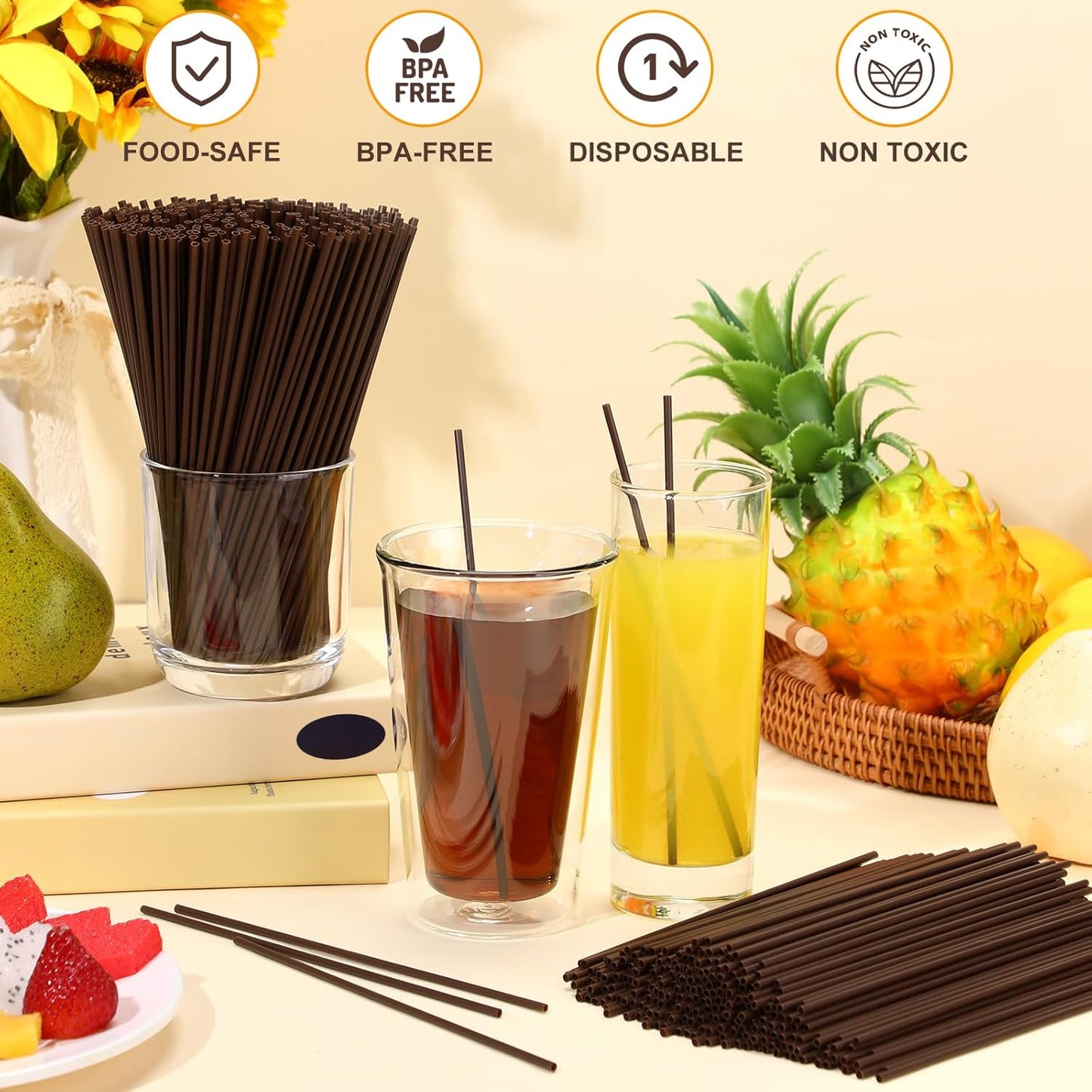 6000 Count Coffee Cocktail Stirrers Straws Disposable Plastic Sip Stir Sticks Cocktail Drink Stirrers Sticks Cups Straws for Bars Juice Drinking(Coffee,7 Inch)
