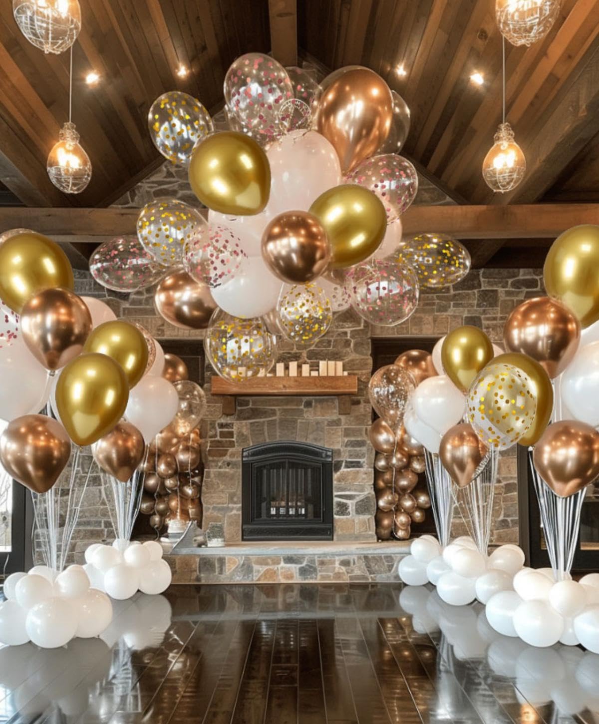 300 Pcs Rose Gold Confetti Balloons Set Lncludes 12 inch Gold White Rose Gold and Confetti Balloons, for Wedding, Graduation, Birthday Party Various Event Decorations