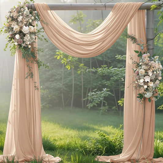 Fall Nude 2 Panels Wedding Arch Draping Fabric 29" x 20Ft Sheer Drapes Outdoor Curtain for Wedding Party Baby Bridal Shower Arch Ceiling Backdrop Decor