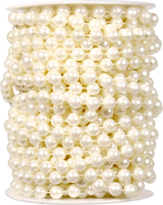 [47Feet] Pearl Beads Garland, 8MM 15.7 Yards Faux Pearl Beads String Roll Bulk for DIY Craft Wedding Party Christmas Tree Decoration