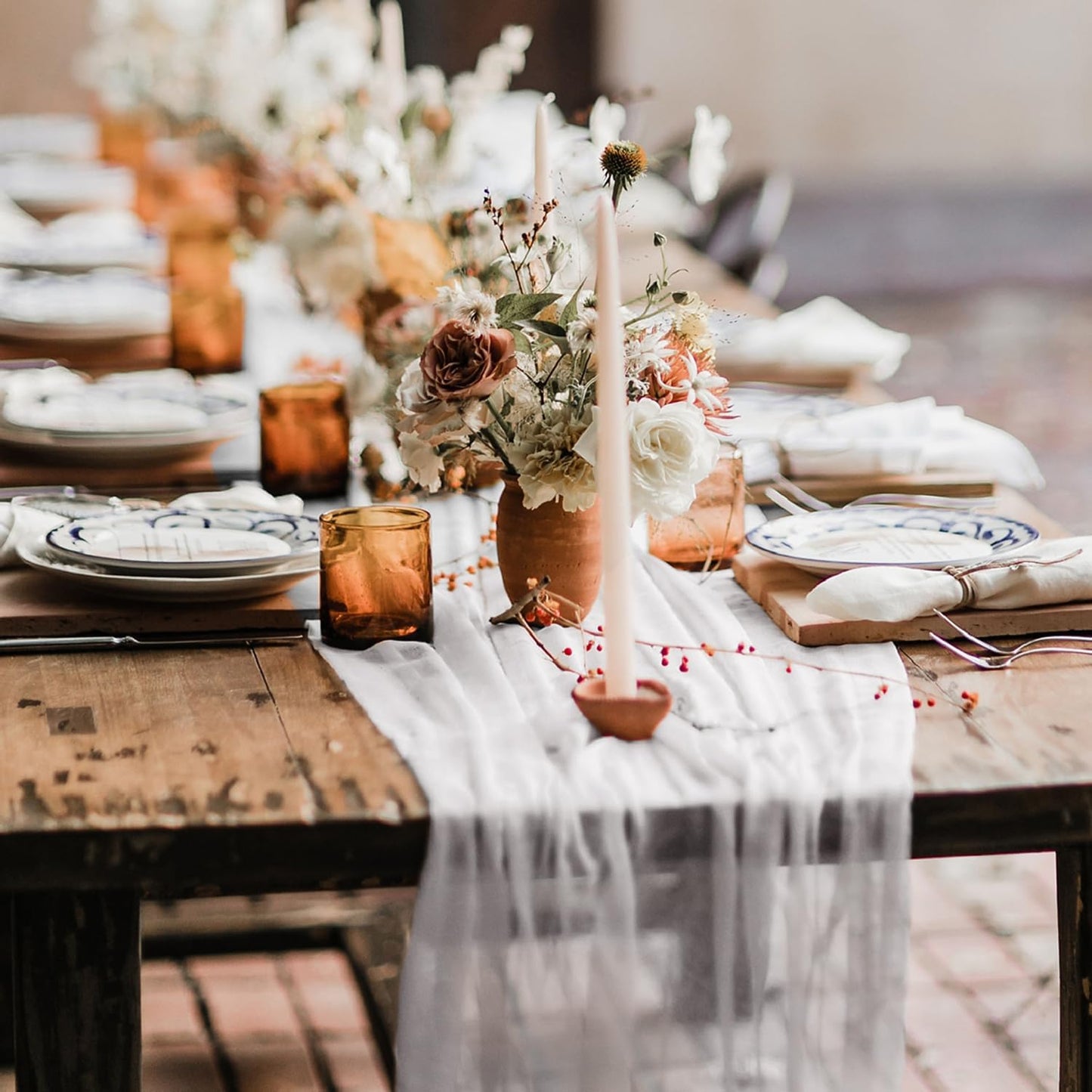 Hahuho Ivory Cheesecloth Table Runner 10ft, Gauze Boho Rustic Table Runners for Wedding Birthday Party Baby Shower Decorations（1 Pack , 35x120 Inches）