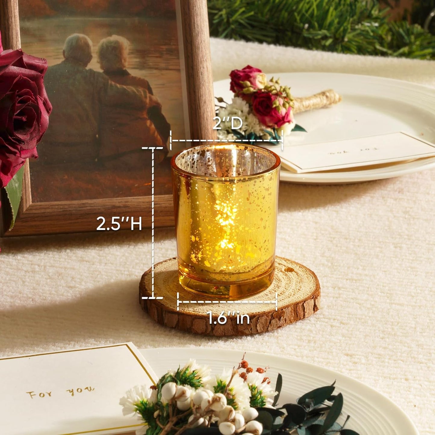 Homemory 12 Pcs Gold Votive Candle Holders, Mercury Glass Candle Holder, Tealight Candle Holders for Table Centerpieces, Baby Shower, Party, Anniversary, Wedding, Home Decor, Halloween, Christmas