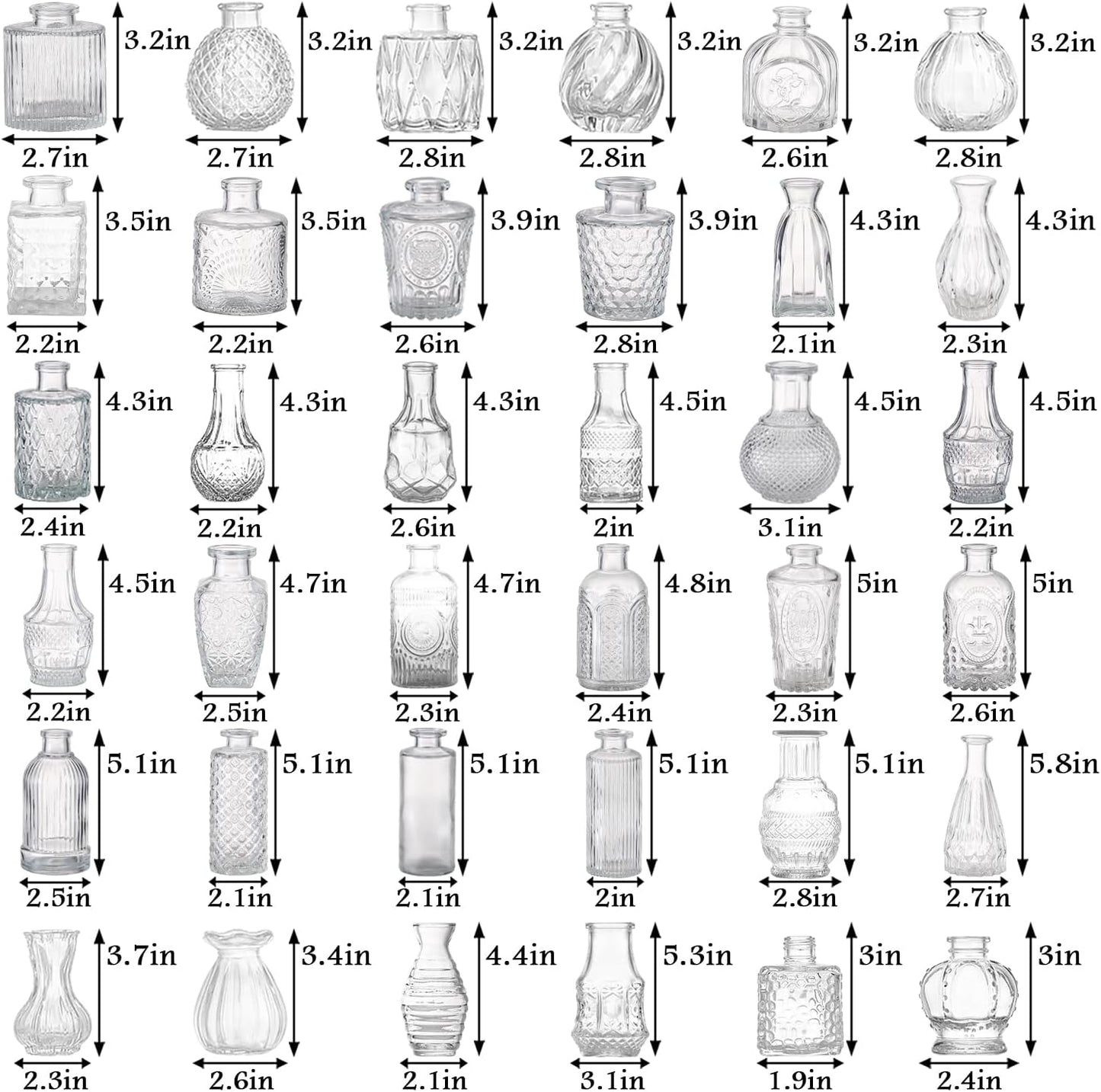 Bud Vases Set of 40, Small Glass Vases for Centerpieces, Small Flower Vases for Centerpieces, Vintage Mini Vase, Clear Bud Vase for Wedding Table Decor