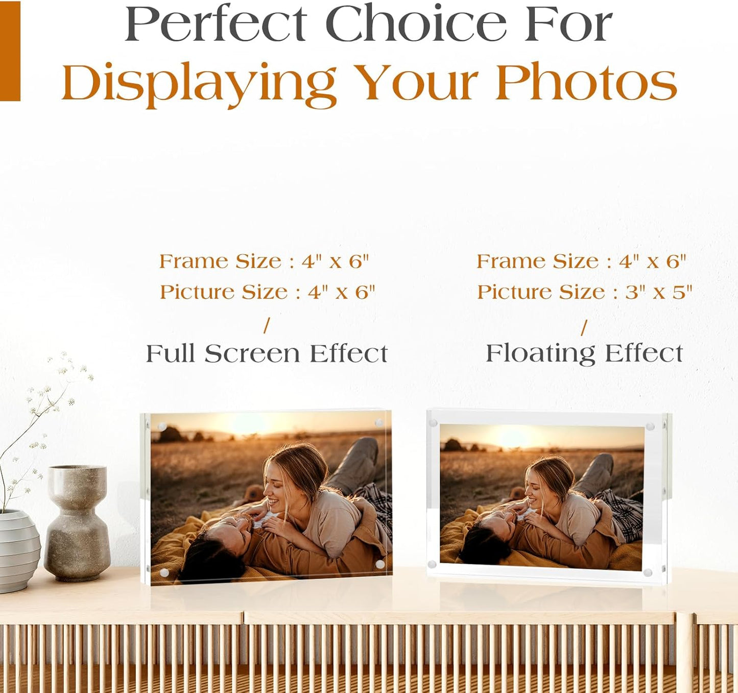 TWING 30 Pack 4 x 6 Acrylic Picture Frames, Magnet Double Sided Picture Frame, 12+12 MM Thick Clear Desktop Display Magnetic Acrylic Block Photo Frame