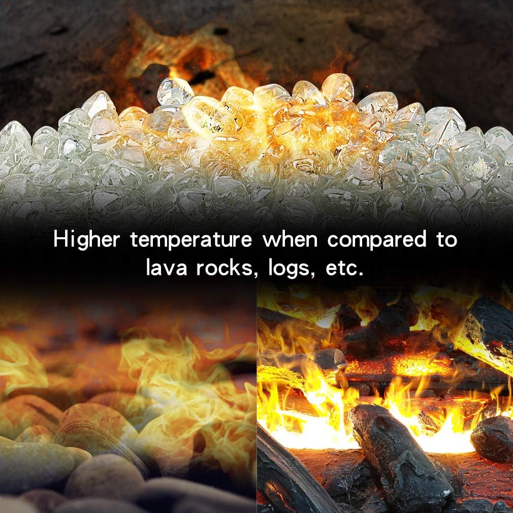 Stanbroil 10-Pound Fire Glass Diamonds - 1/2 inch Luster Fire Glass for Fireplace Fire Pit and Landscaping, Crystal Ice Luster