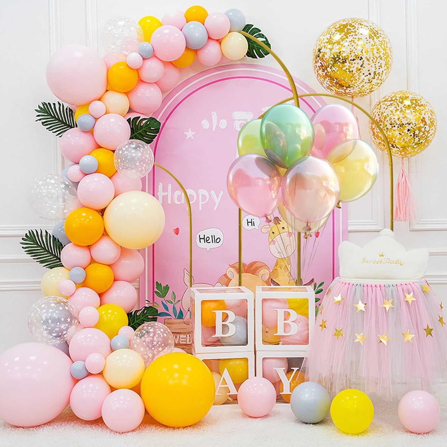 U+U Arch Backdrop Stand Set of 3, Gold Arch Stand for Wedding Birthday Party Bridal Baby Shower Balloon Arch Decoration (7.2FT, 6.6FT, 6FT)