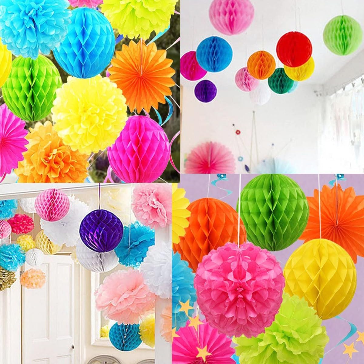 15pcs Honeycomb Ball Decorations - 4' 6' 8' Tissue Pom Pom Hanging Balls for Parties, Baby Showers, Birthdays & Weddings (White)