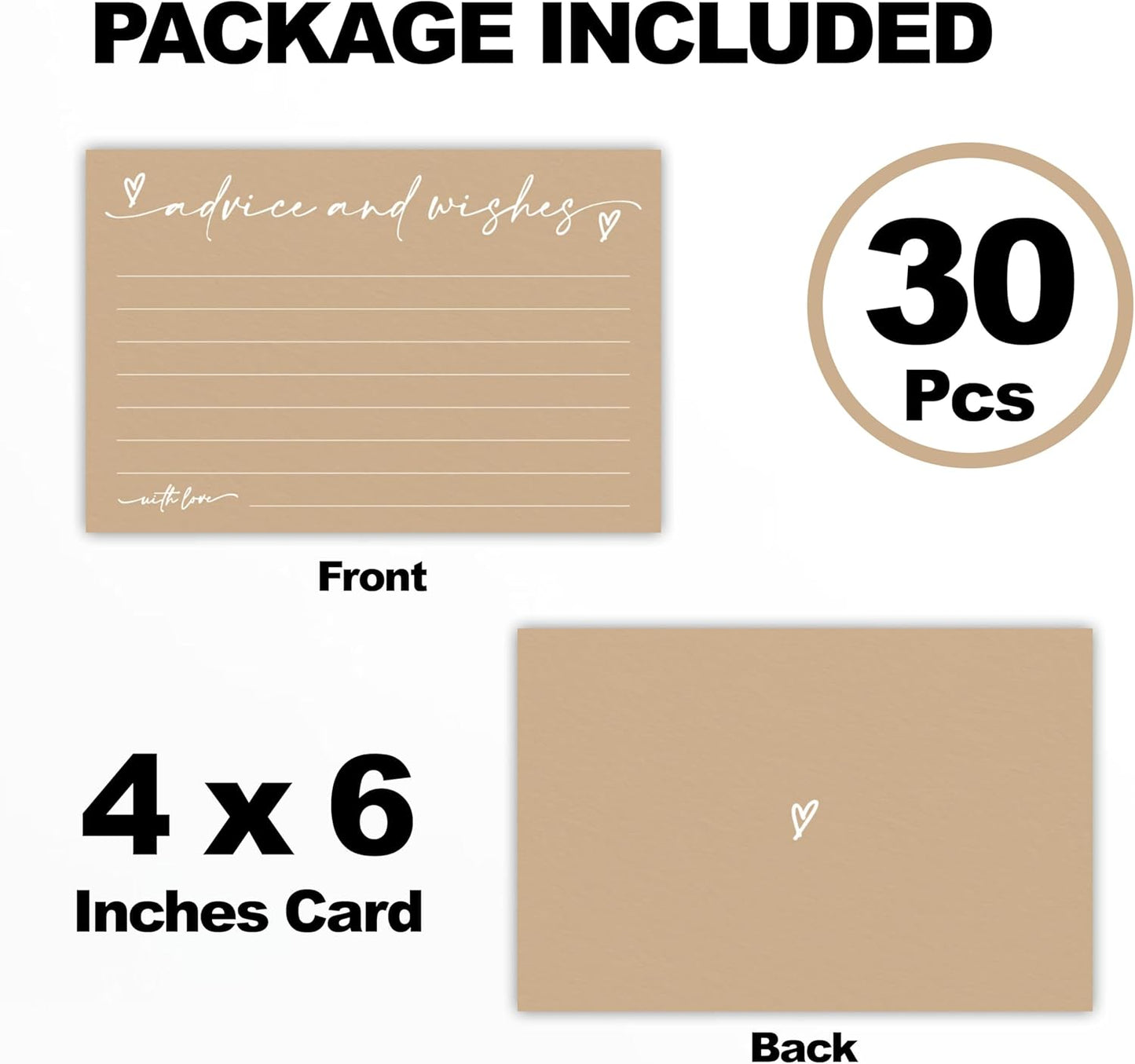 30 Advice & Wishes Cards - Minimalism Brown - Double Sided Fill-In Advice Cards For Bridal, Wedding, Graduate Party, Mr & Mrs, Retirement, Baby Shower, Party Favor & Supplies - A03