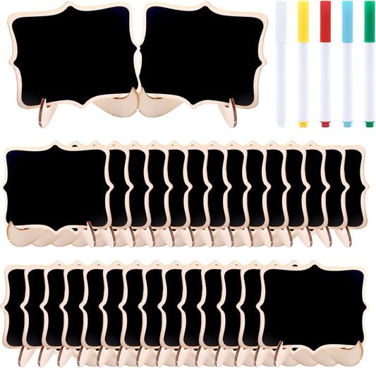 Swpeet 30Pcs Mini Chalkboards Signs with Liquid Chalk Markers and Easel Stand, Wavy Edge Message Board Signs for Weddings Place Cards, Birthday Parties, Table Numbers and Event Decorations