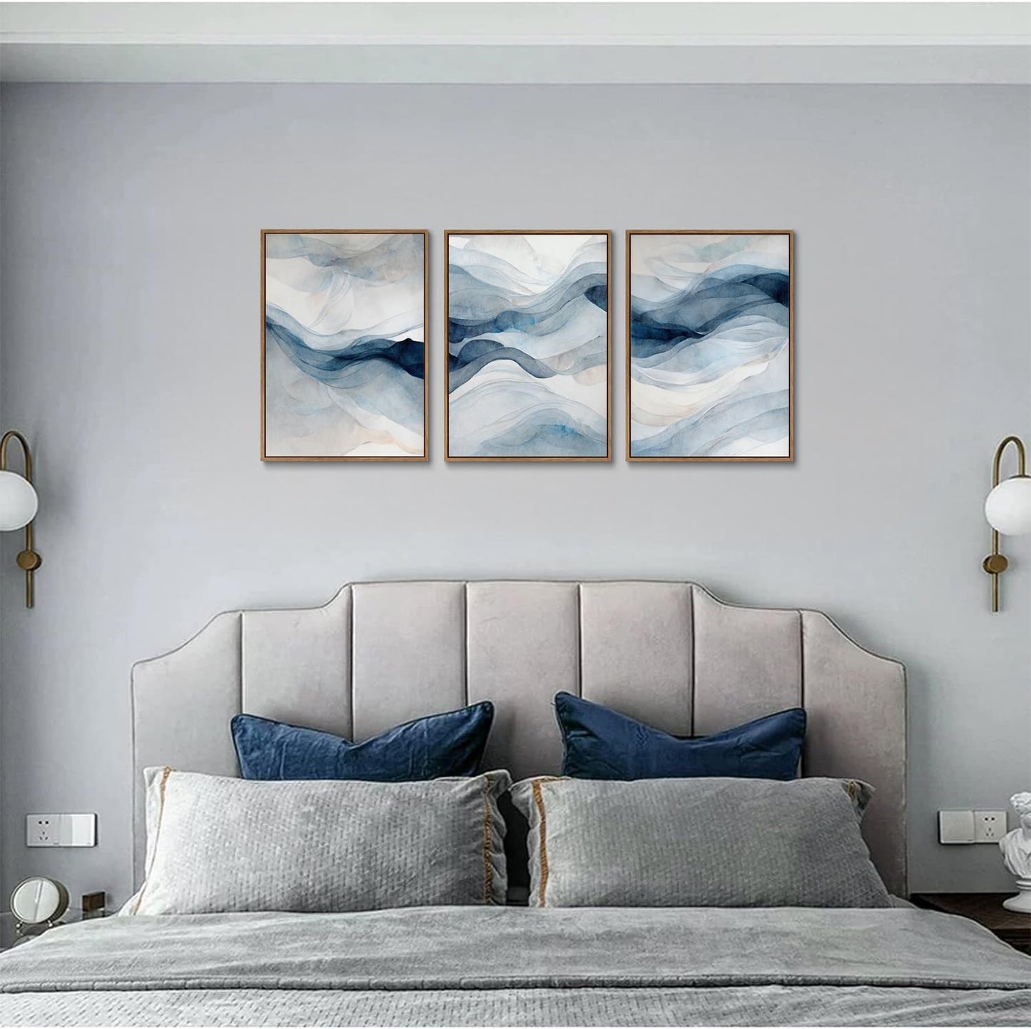 myusuar 3 Piece Large Abstract Framed Wall Art For Living Room, Smoke Texture Ink Navy Blue Canvas Wall Art Modern Minimalist Art Prints Wall Décor For Bedroom Office 12x16in