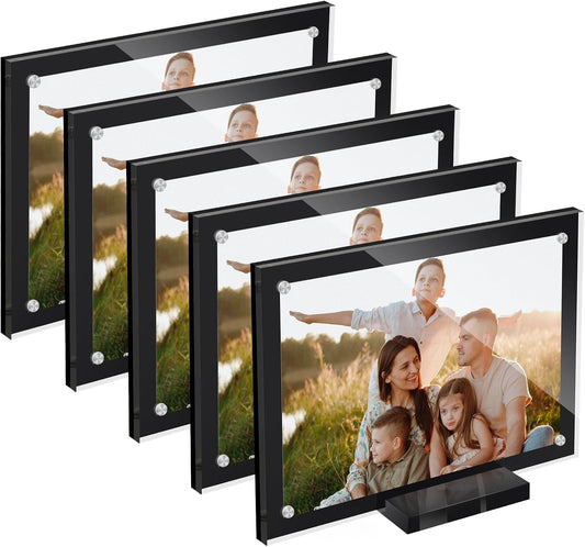 5 Pack Acrylic Magnetic Picture Frame 5x7, Clear Frame for Horizontal Vertical Tabletop Display, Black Photo Frame Magnets for Fridge