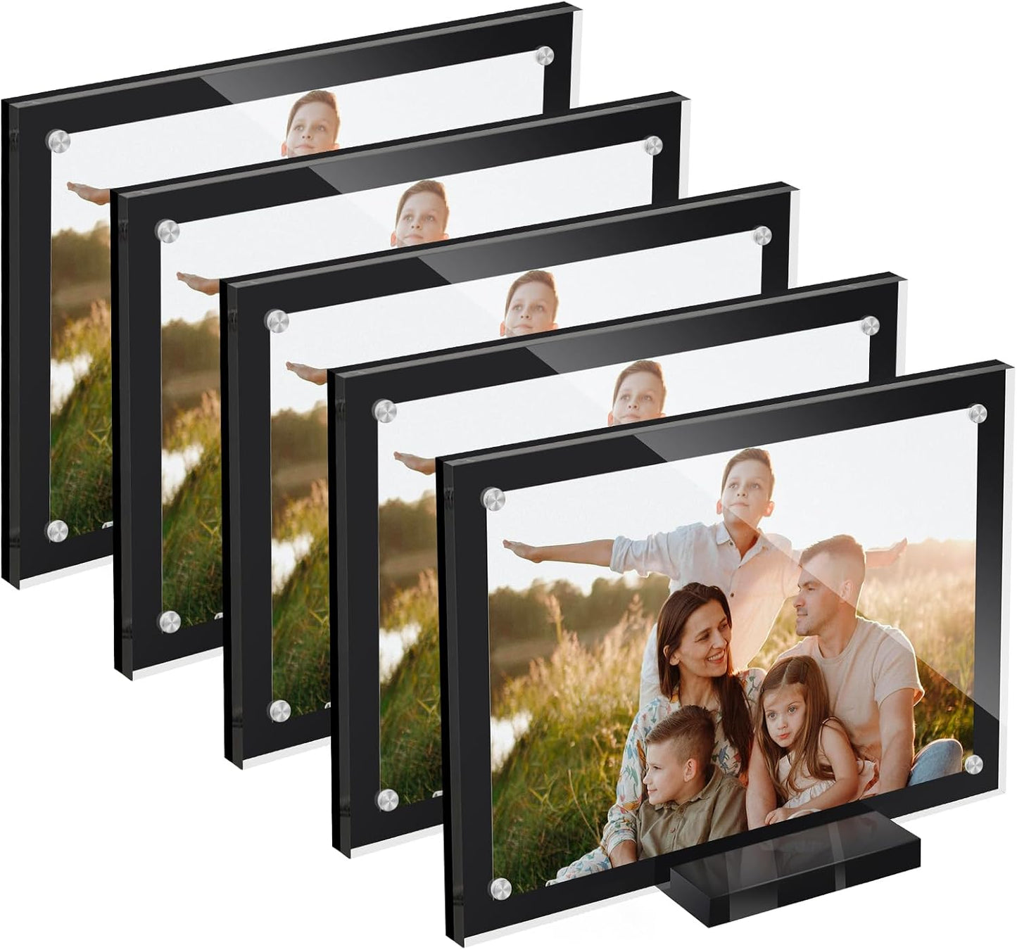 5 Pack Acrylic Magnetic Picture Frame 4x6, Clear Frame for Horizontal Vertical Tabletop Display, Black Photo Frame Magnets for Fridge