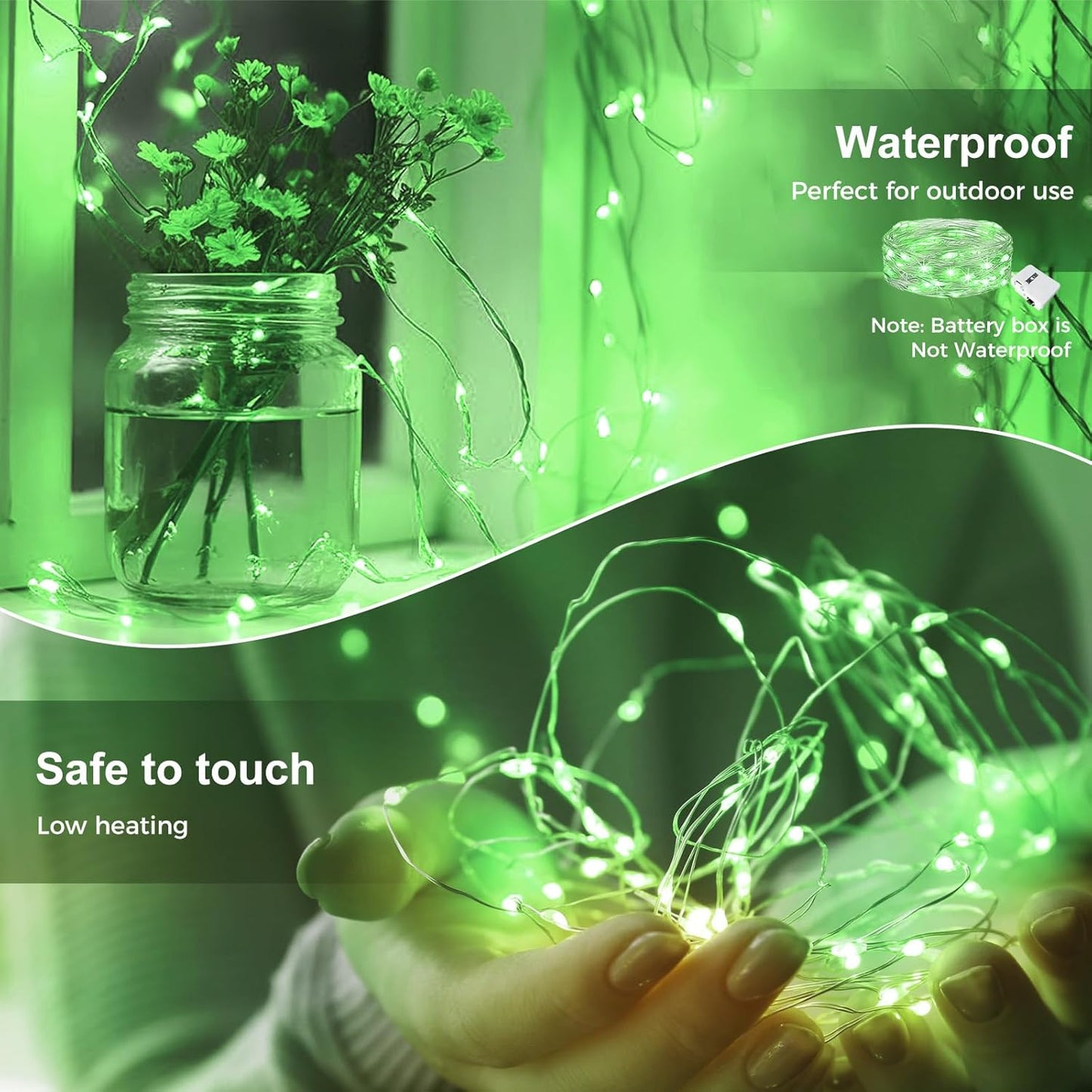 kolpop 30 Pack LED Fairy Lights Battery Operated, 7FT 20 LED Mini Twinkle String Lights Battery Powered Waterproof for Christmas Halloween Mason Jars Party (Green)