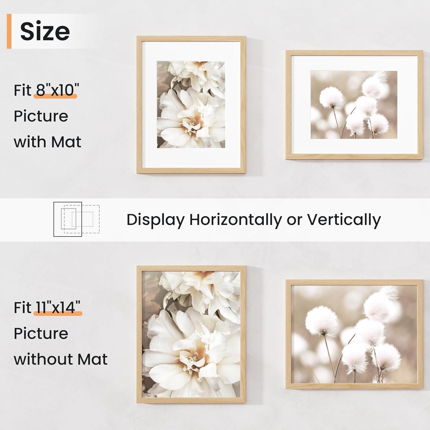 11x14 inch Picture Frame, 11x14 Photo Frames with 8x10 Removable Mat - High Definition Plexiglass - Vertical and Horizontal Display - Wall Hanging Frame - Oak Color, 12 Pack