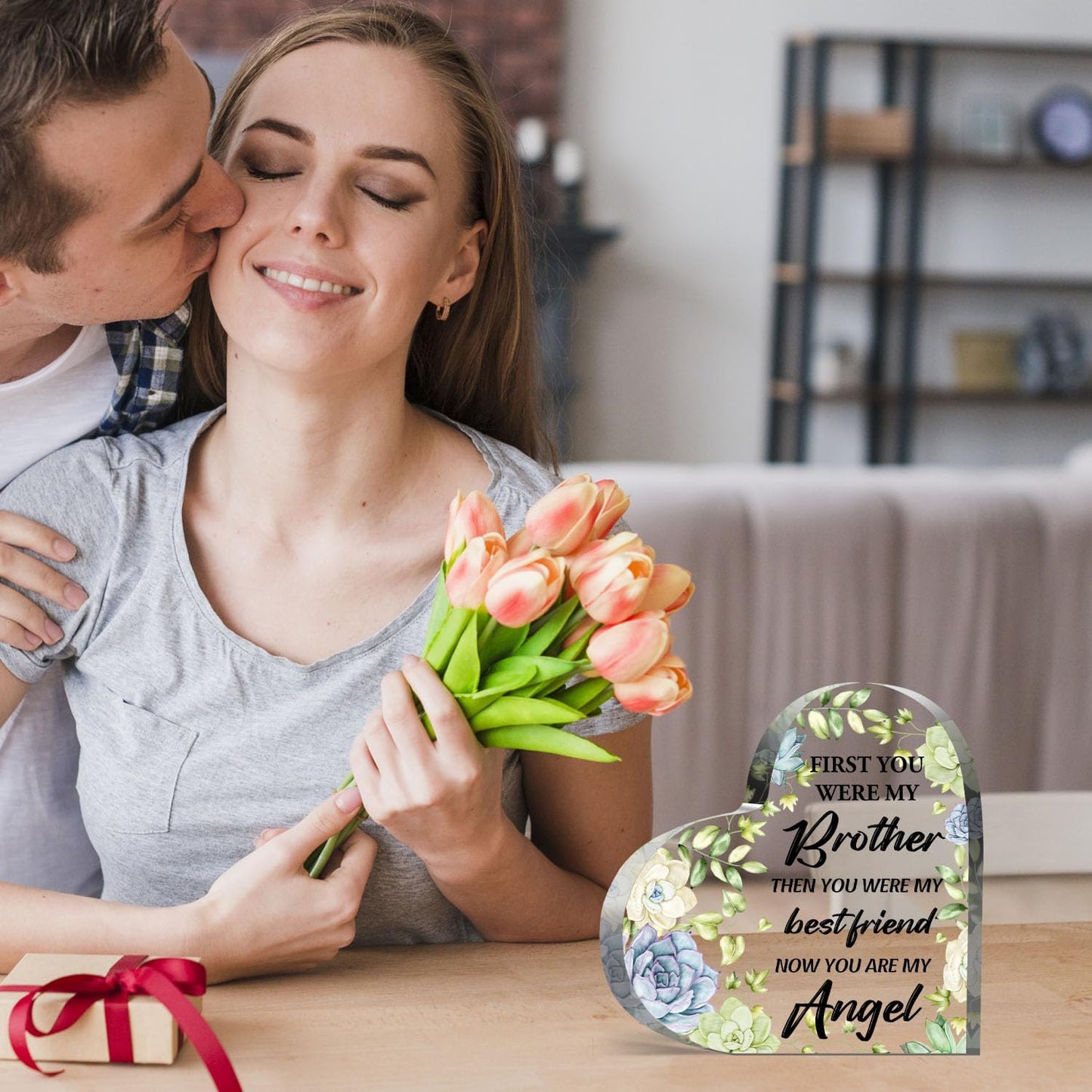 Sympathy Gifts for Loss of Brother, Memorial Gifts for Friends Man Male, In Memory of Brother Acrylic Heart Plaque, Bereavement Condolences Grief Gifts, Funeral Remembrance Decor Ornament Sign