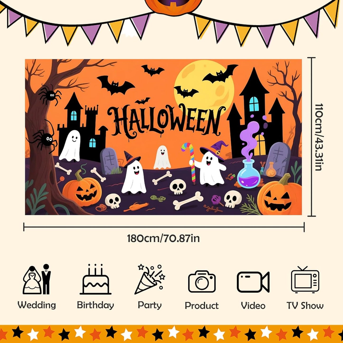 13L Helium Tank Up To 50 Latex Balloons,Helium Tank For Balloons At Home,50 12-Inch Orange&Black Latex Balloons, 5 Foil Balloons, 1Halloween 5.9X3.6Ft Backdrop, 8 Accessory Tools