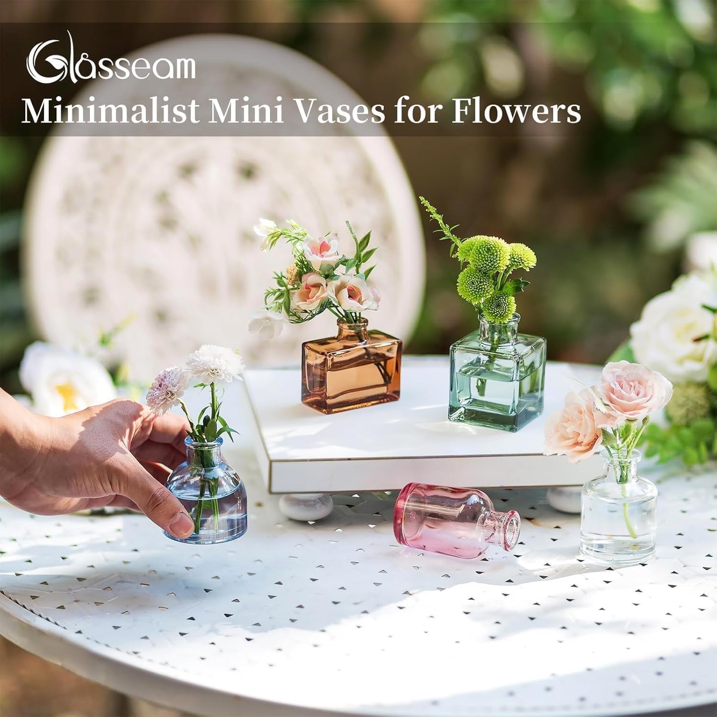 Glasseam Mini Bud Vases in Bulk 40: Colored Small Flower Vases for Centerpieces Cute Tiny Glass Vase for Flowers Modern Decorative Wedding Table Centerpiece for Dining Room Decor