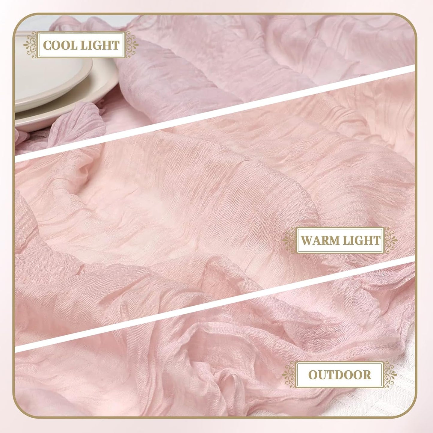 Le courant 12pcs 10Ft Cheesecloth Table Runner, Rustic Boho Gauze Cheese Cloth Runner Table Runner for Weddings Bridal Baby Shower Birthday Holiday Parties Home Decor, Dusty Pink