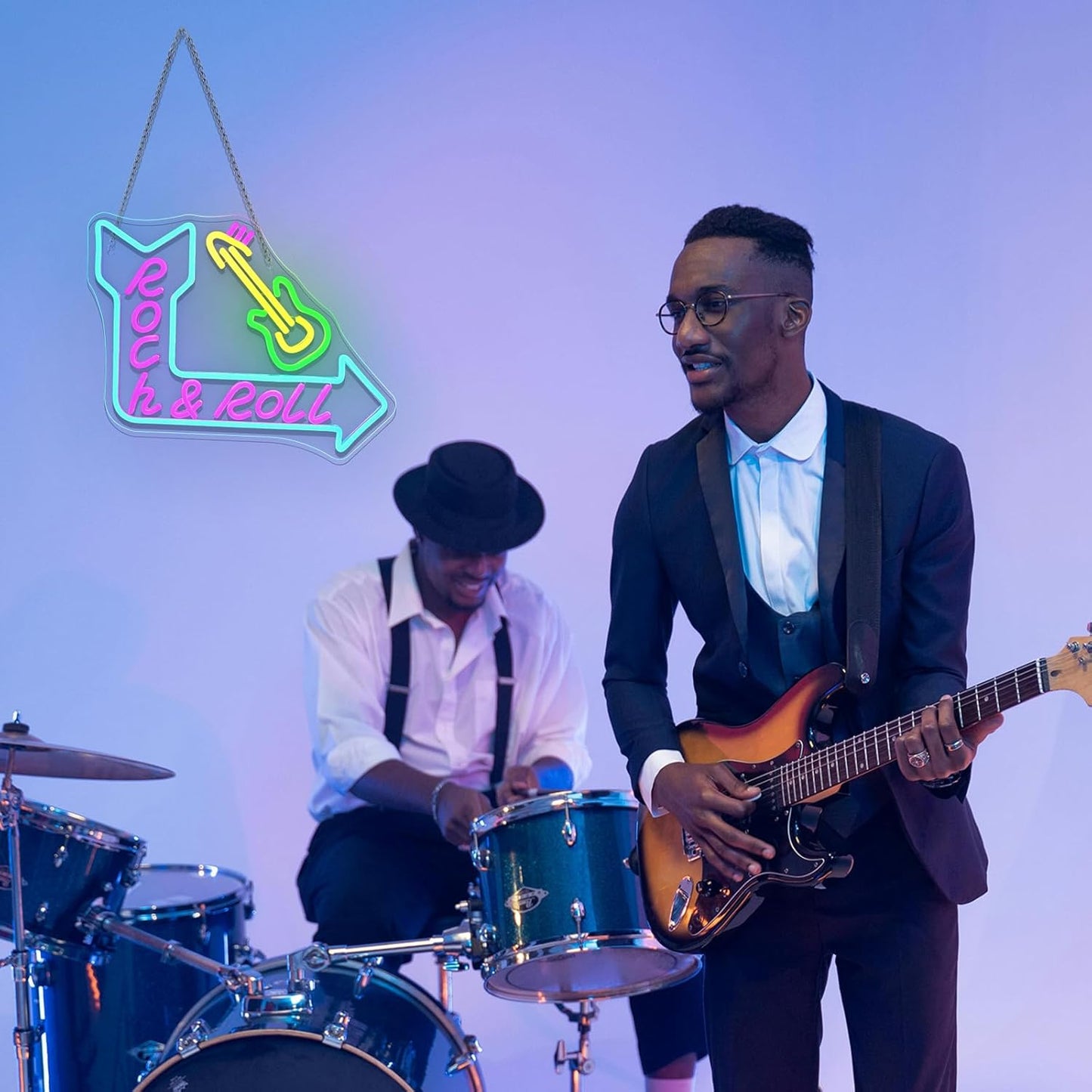 Rock Roll Guitar with Arrow Neon Sign, USB Powered Dimmable, Retro Music-Themed LED Wall Decor with Electric Guitar Design, 5V/2A, for Bar, Party, Gift, Bedroom, LIVE House, Man Cave, Rock Roll Fans