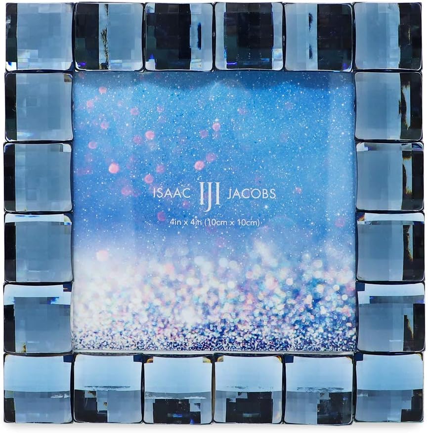 Isaac Jacobs Decorative Sparkling Navy Jewel Picture Frame, Photo Display & Home Décor (4x4, Navy)