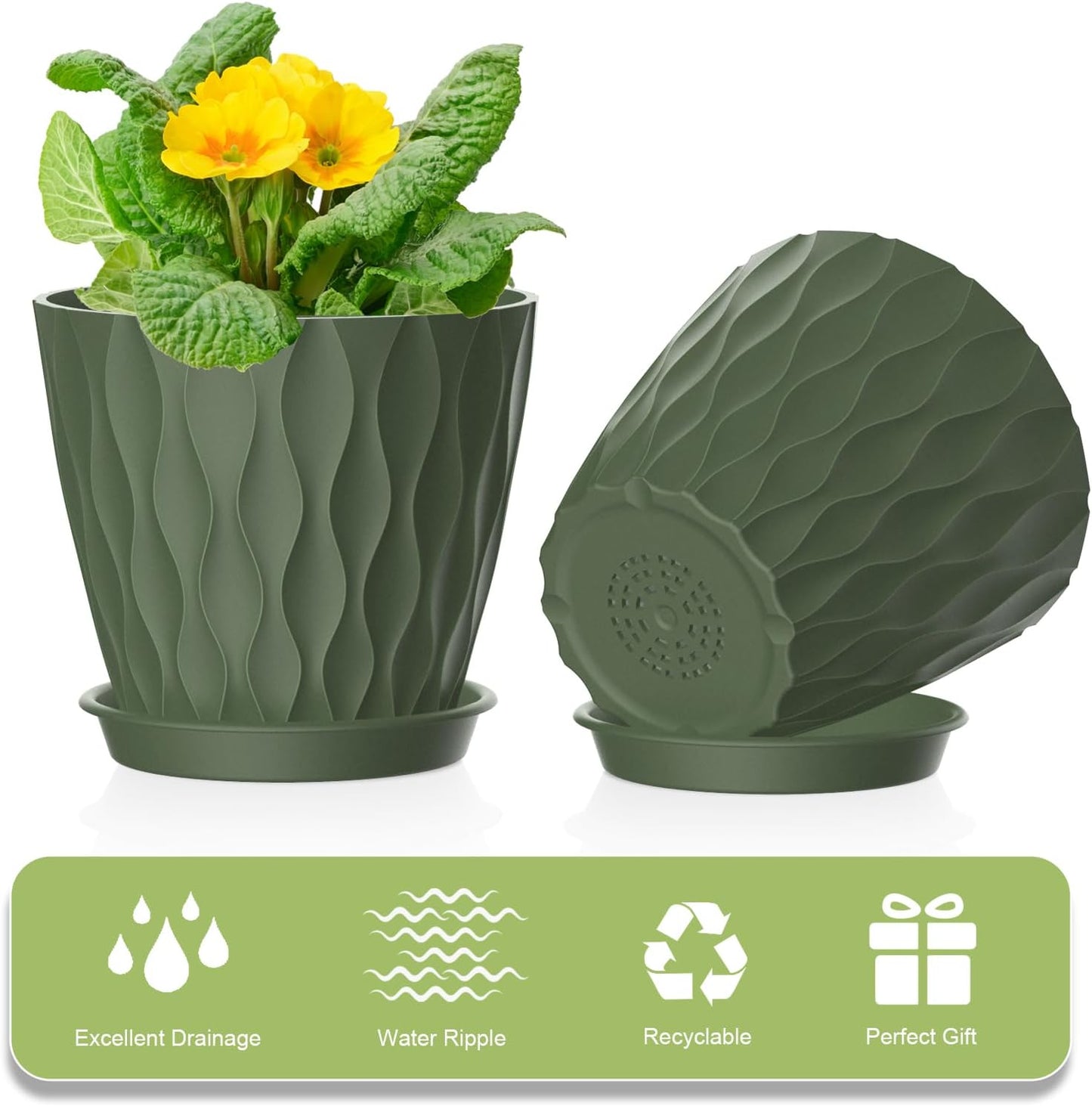 4 Inch Small Pots for Plants, 12 Pack Waffle Texture Small Plant Pots for Succulents, Plastic Planter with Drainage Holes and Saucers for Indoor Outdoor Plants, Flowers, Herbs, Seedlings, Colorful