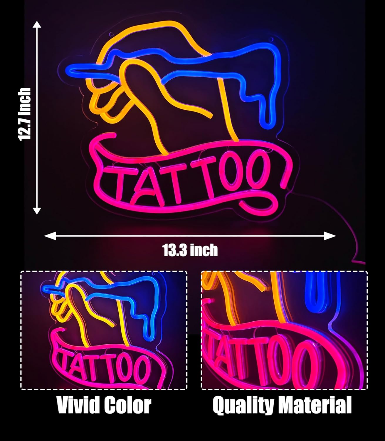 TATTOO Neon Sign Led Wall Window Decor Man Cave Neon Light Up Signs Wall Art for Tattoo Shop Studio USB Powered 13.3"x12.7"