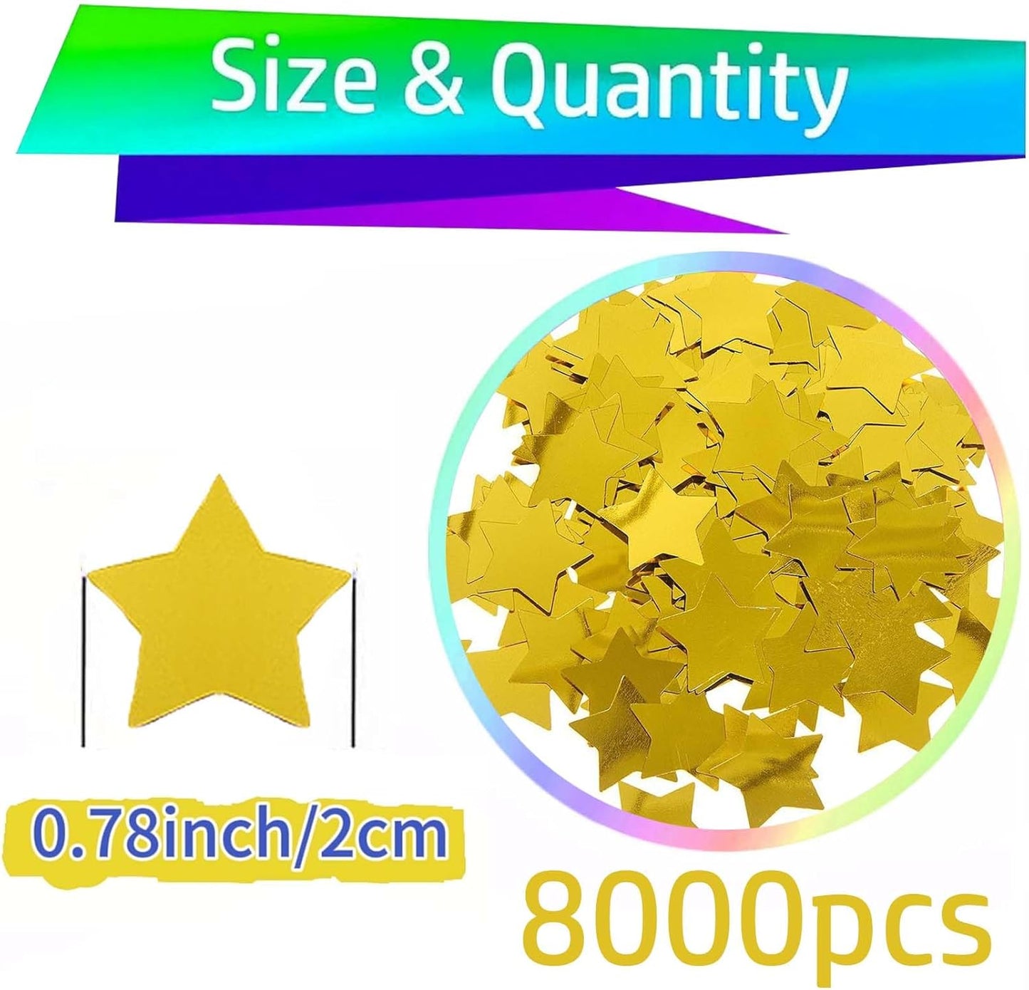 Gold Metallic Foil Star Confetti 0.78inch/2cm 8000PCS Table Confetti for Party Birthday Decoration or Filled Balloons
