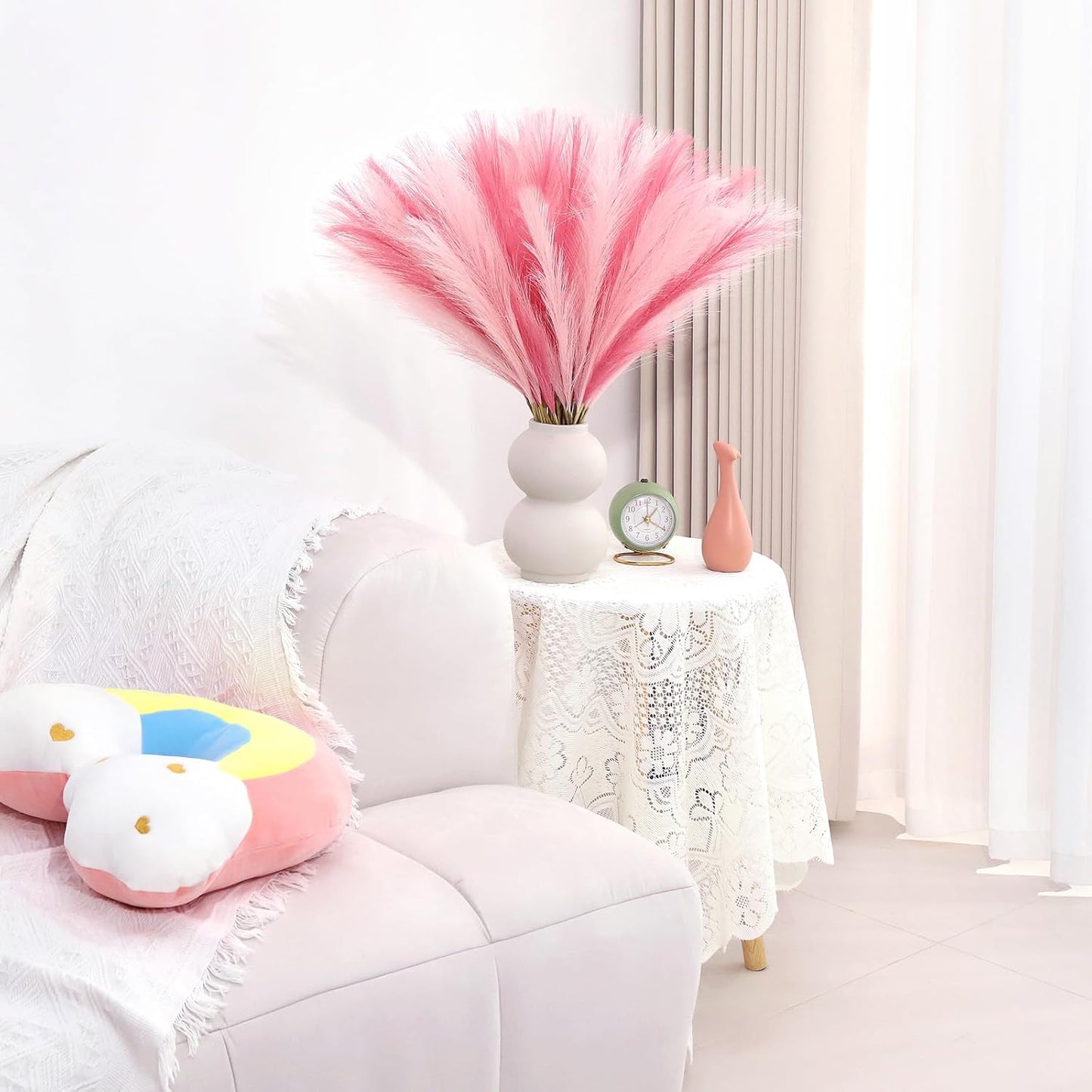 60 Pcs Pampas Grass Decor 21.7 Inch Faux Pink Pampas Grass Bulk Artificial Dried Flowers Small Vase Filler Pompas Grass.