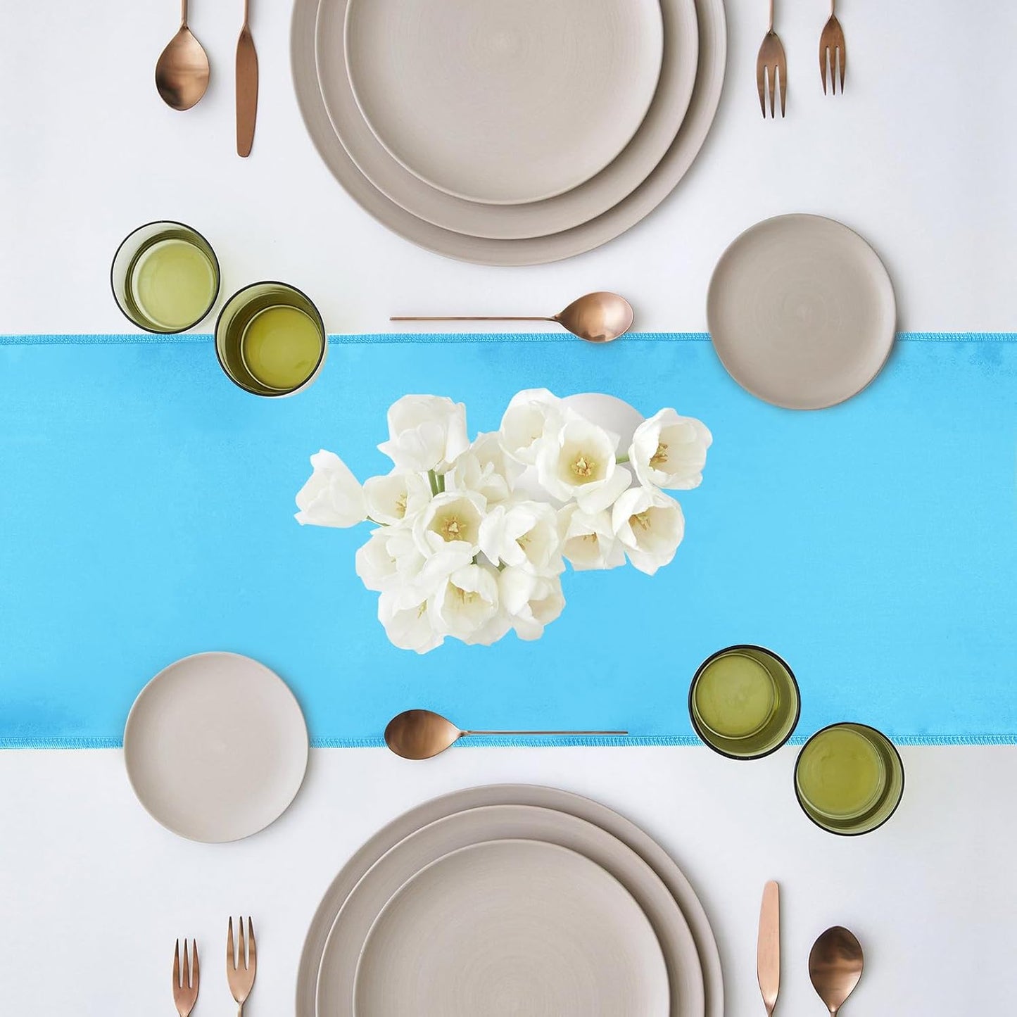 10 Pack Satin Table Runner 12 x 108 Inch Long Blue Silk Table Runner for Wedding Party Banquet Birthday Decoration