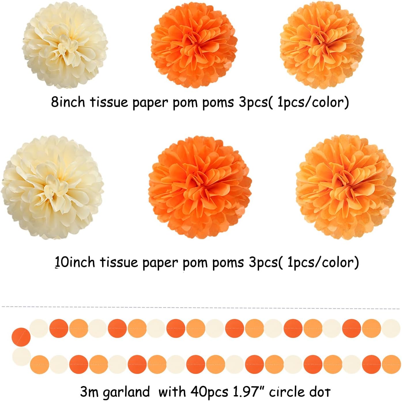 Orange Beige Fall Baby-Shower Party-Decorations - 23pcs Autumn Harvest Thanksgiving Tissue Pom Poms Streamers, Boho Birthday Bridal Wedding Engagement Bachelorette Tassel Garland Banner Decor Ouruola