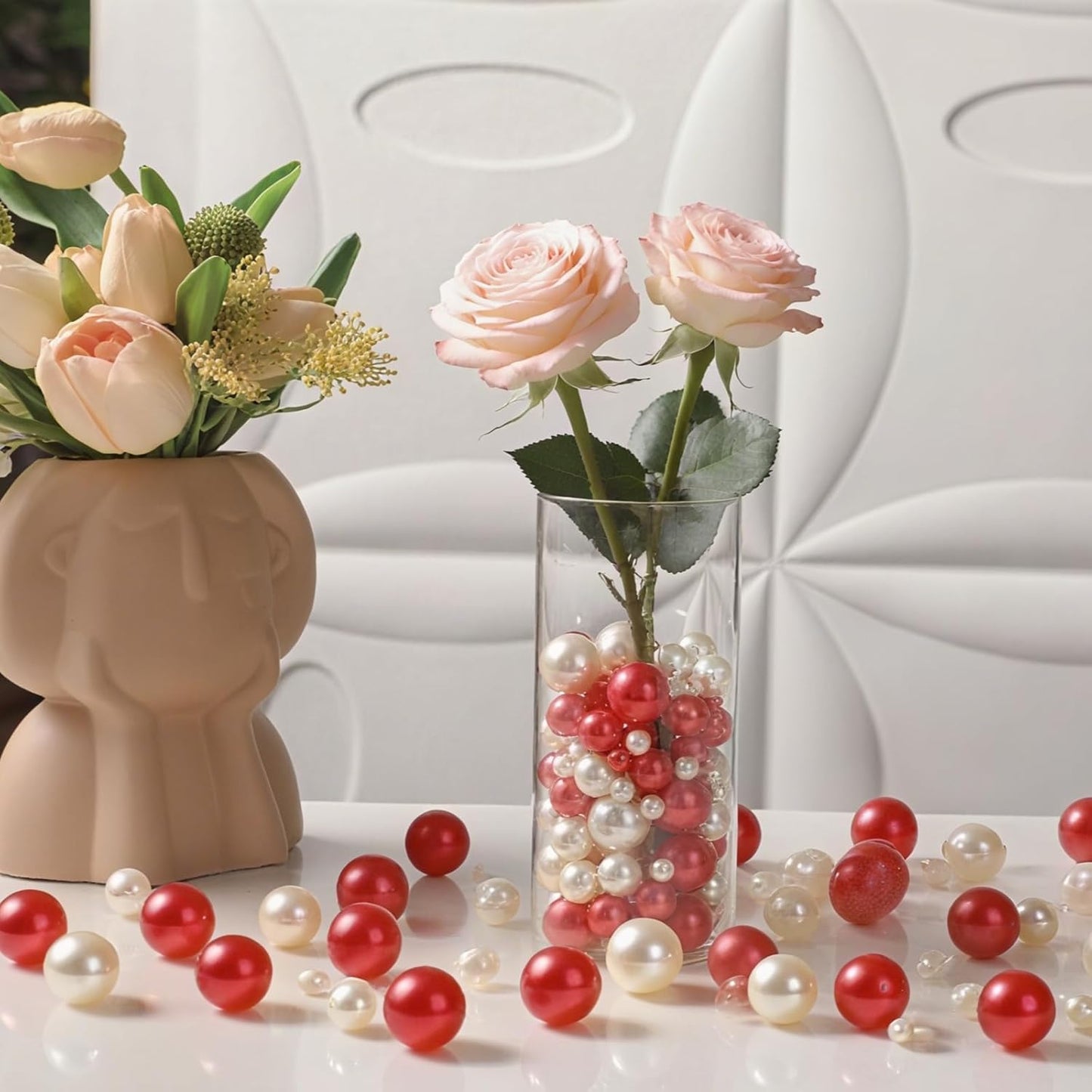 200 Pcs Vase Filler Beads White and Red Pearl Beads for Vase No Hole Pearls for Centerpieces Vases Home Table Party Decor Wedding DIY 8/14/20mm