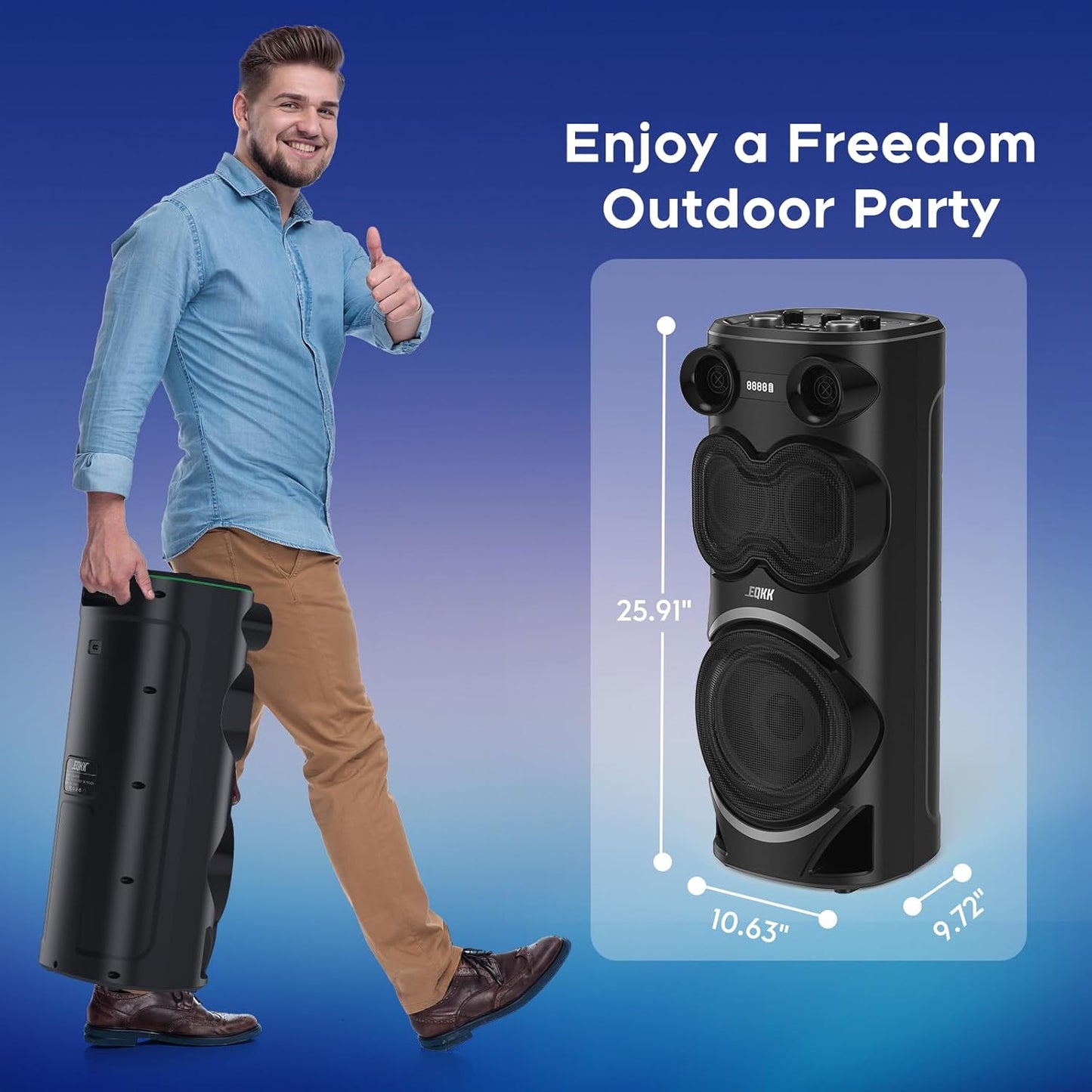 25.9''Karaoke Machine with Two Wireless Microphones and Dynamic Party Lights, Outdoor Bluetooth Speaker with 8” Woofer Wireless with Party Speaker,Speakers Support Bi-Amping(Stage Monitors)