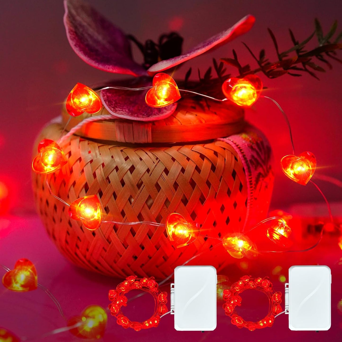 2 Pack Valentine’s Day Red Heart Fairy String Lights 16FT 50 LEDs Valentine's Day Lights Battery Powered Mother Day Decor
