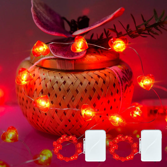 2 Pack Valentine’s Day Red Heart Fairy String Lights 16FT 50 LEDs Valentine's Day Lights Battery Powered Mother Day Decor