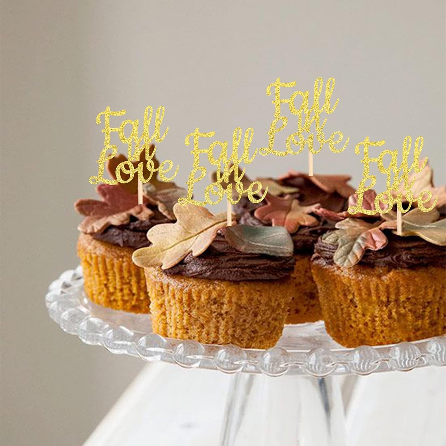 24 PCS Fall in Love Cupcake Toppers Glitter Bridal Shower Cupcake Picks Wedding Engagement Anniversary Birthday Party Cake Decorations Supplies