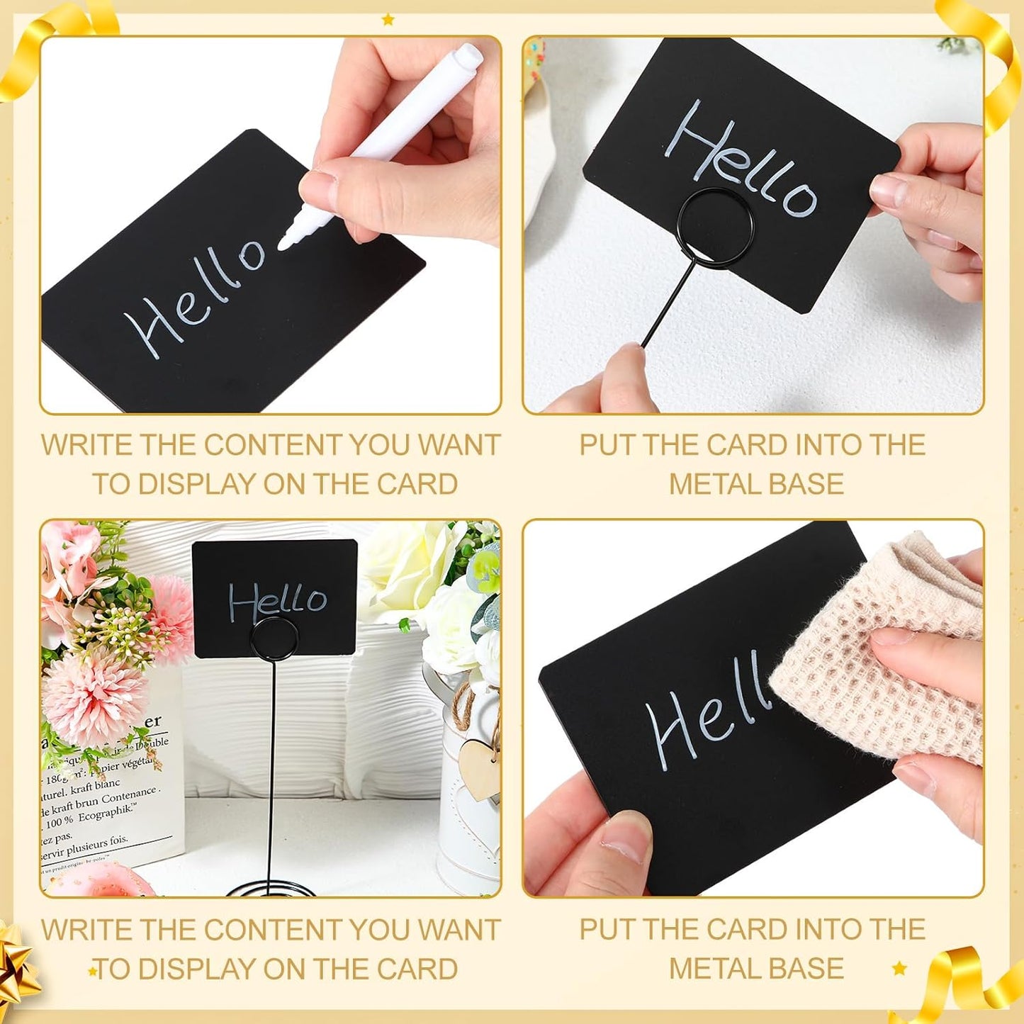 TecUnite 12 Pcs Mini Chalkboard Signs, 4"x3" Small Chalkboard Label with Metal Stand 2 Water Based Chalk for Food Buffet Tabletop Blackboard Sign for Party Bakery(Black,8.7 x 2.8 in)