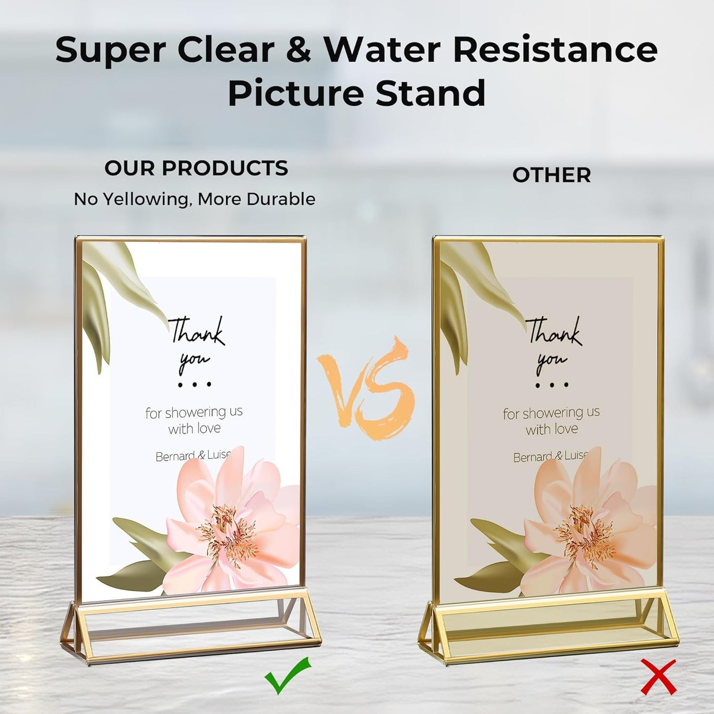 14 Pack Acrylic Sign Holder 4x6 Gold Frames, Wedding Table Number Holders Double Sided Vertical Clear Display Stand, Picture Holders for Tables, Menus, Flyers, Party and Office Decor