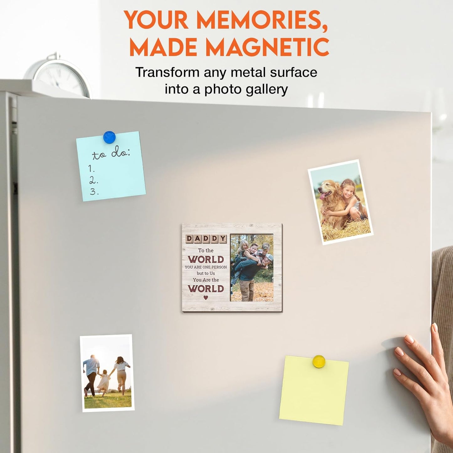 Magnetic Picture Frames - DADDY YOU ARE THE WORLD - Christmas Gift Birthday Gift for Dad - Unique Magnet Photo Frame For Men - Magnetic Frames for Refrigerator, Locker & More