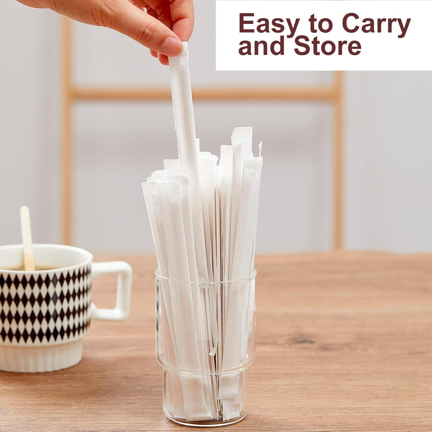 Wooden Coffee Stirrers Individually Wrapped, 500-Count 5.5 Inch Birch Stir Sticks, Natural & Eco-Friendly Disposable Wood Stirrers for Coffee, Hot Drinks, Cocktails, Coffee Bar Accessories ﻿
